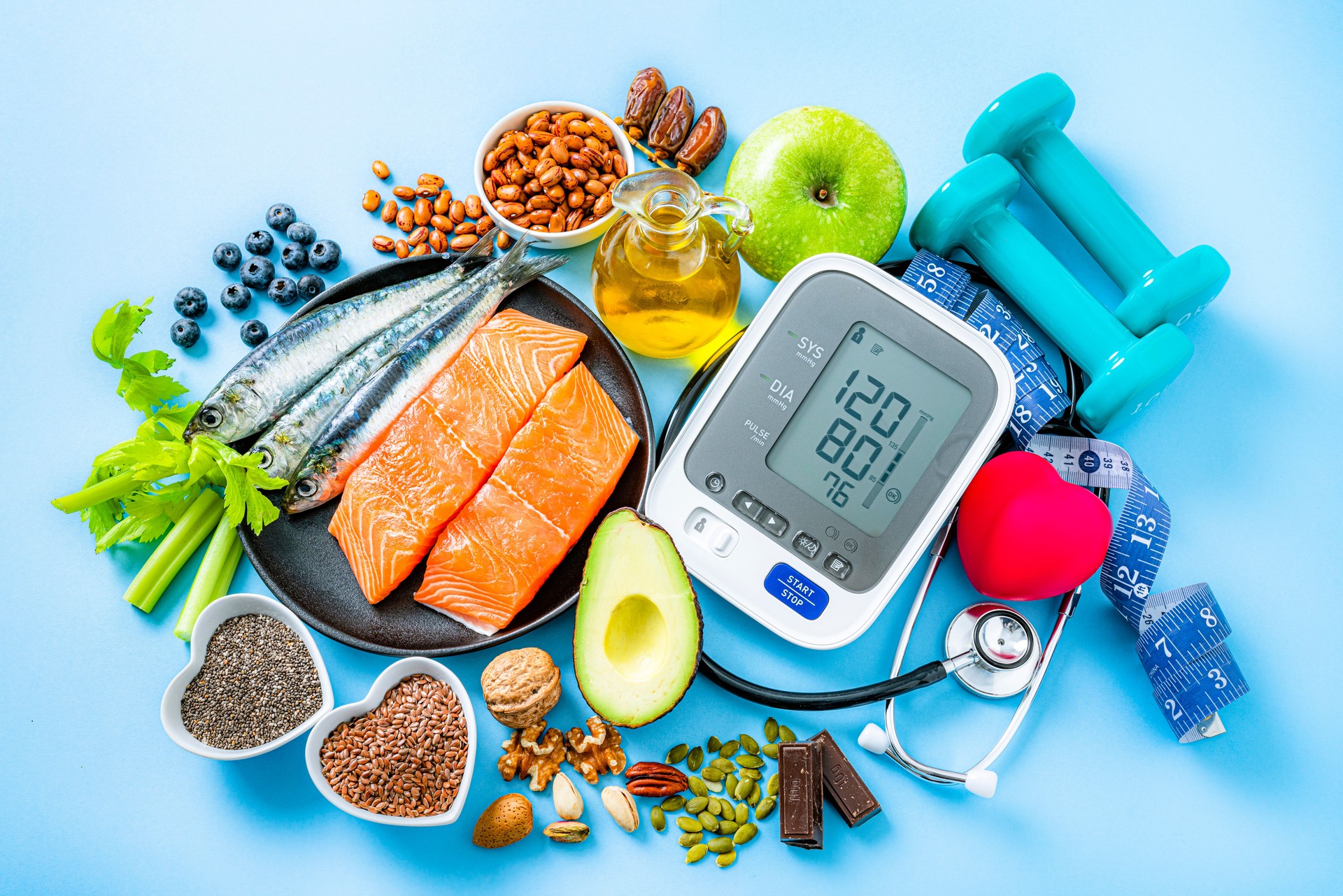 Healthy food and exercising for heart care